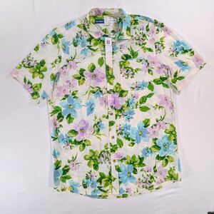 Old Navy Classic Fit Non-Stretch Everyday Shirt Size Large Purple Blue Floral